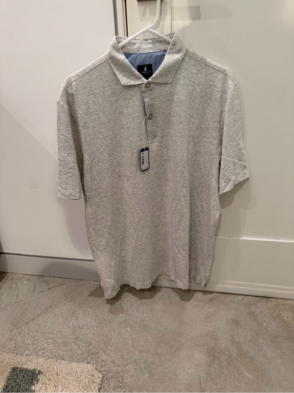 JOHNNIE-O - Men’s Sz L Light Gray Slub Cotton Blend Polo - Thatcher Stripe NWT